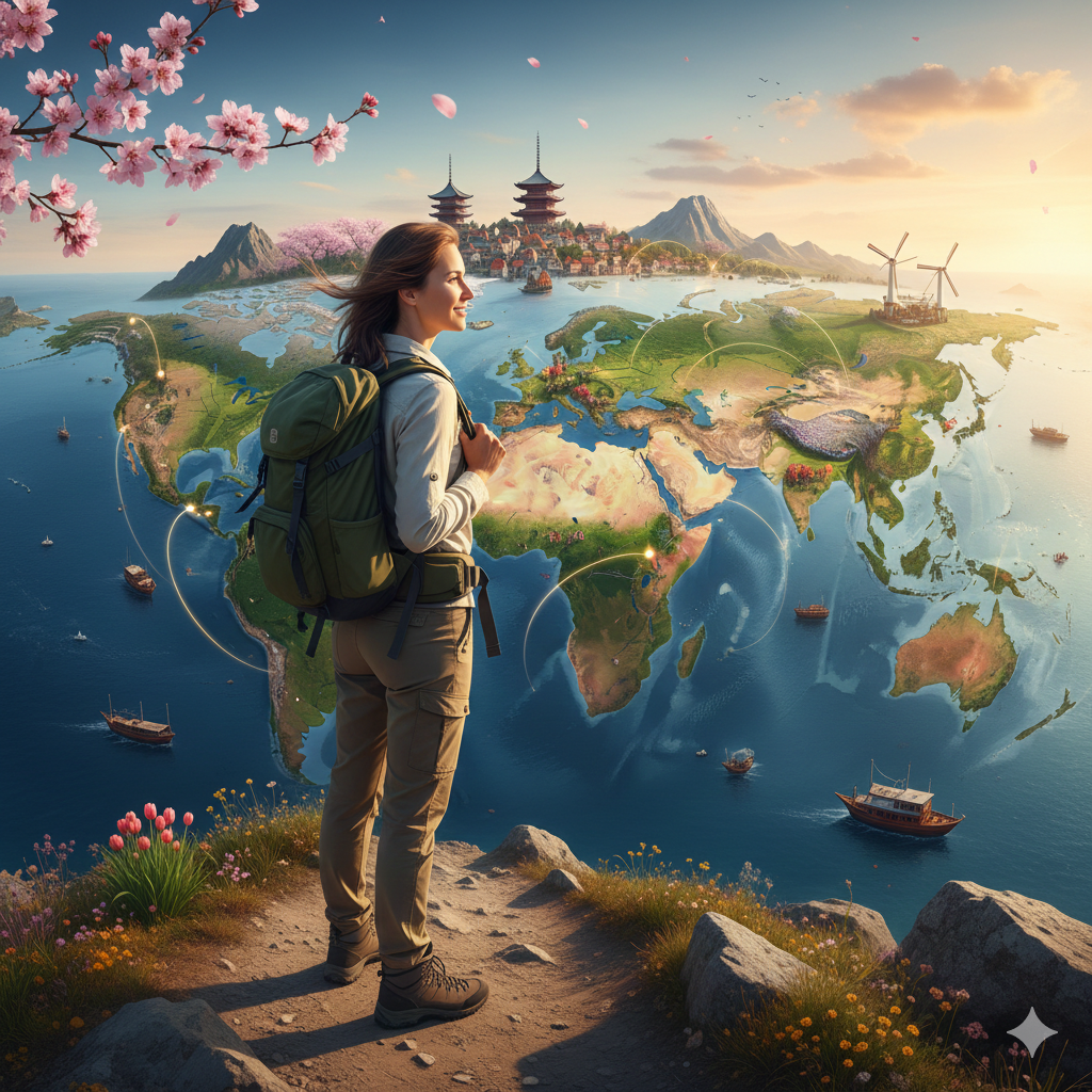 Solo female traveler exploring safe and inspiring travel destinations around the world