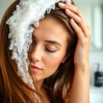 woman using sensitive scalp shampoo for healthy hair and scalp care
