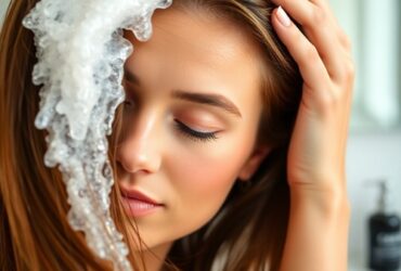 woman using sensitive scalp shampoo for healthy hair and scalp care