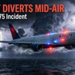 Delta flight DL275 diverted LAX at night over ocean with storm clouds and emergency situation