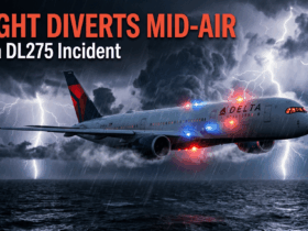 Delta flight DL275 diverted LAX at night over ocean with storm clouds and emergency situation
