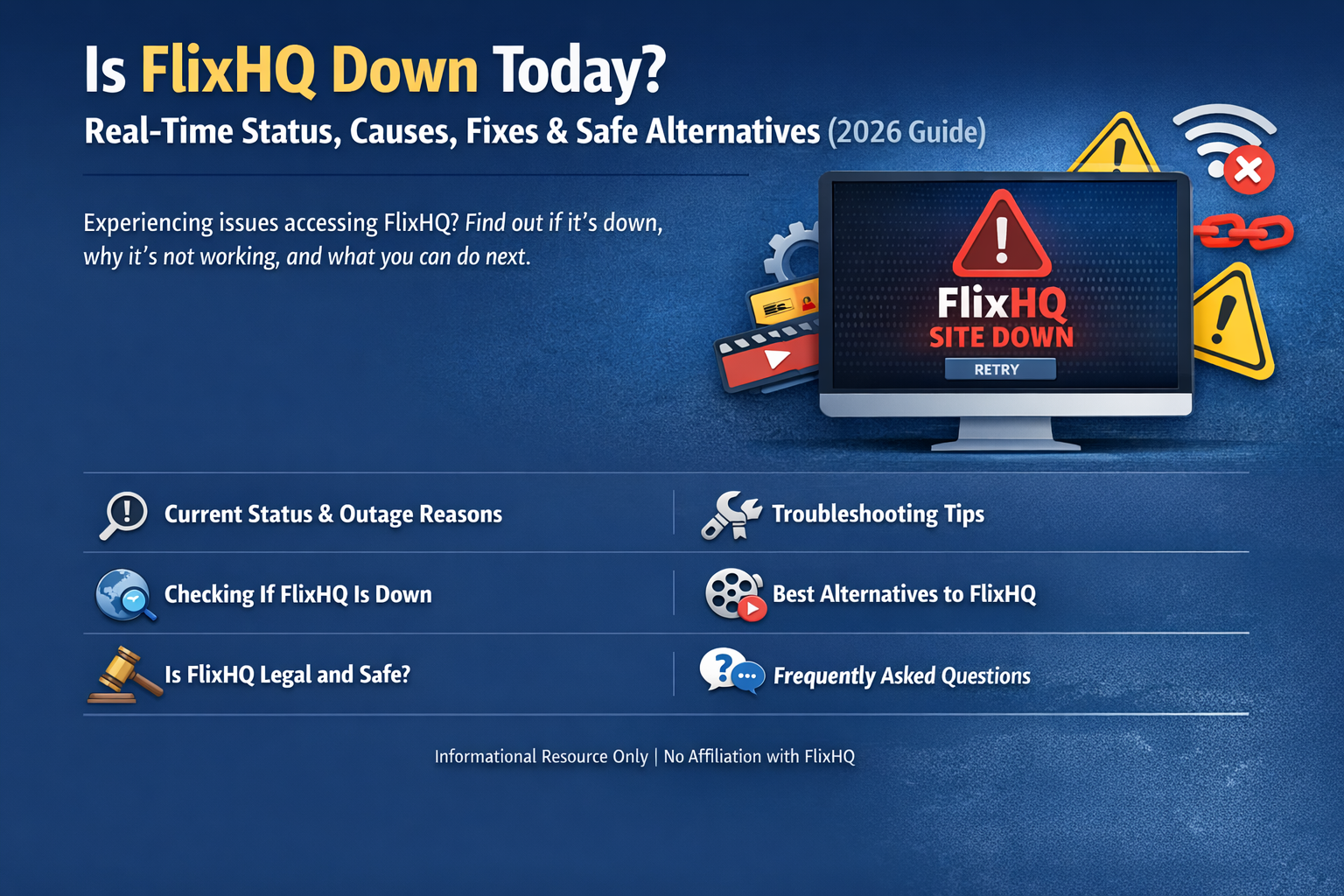 Is FlixHQ down today showing site error and downtime warning