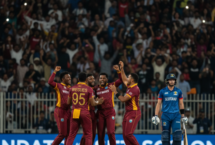 West Indies vs Scotland T20 World Cup 2026 match as West Indies secure a 35-run victory