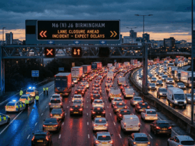 Heavy traffic and lane closures on the M6 motorway near Walsall and Birmingham