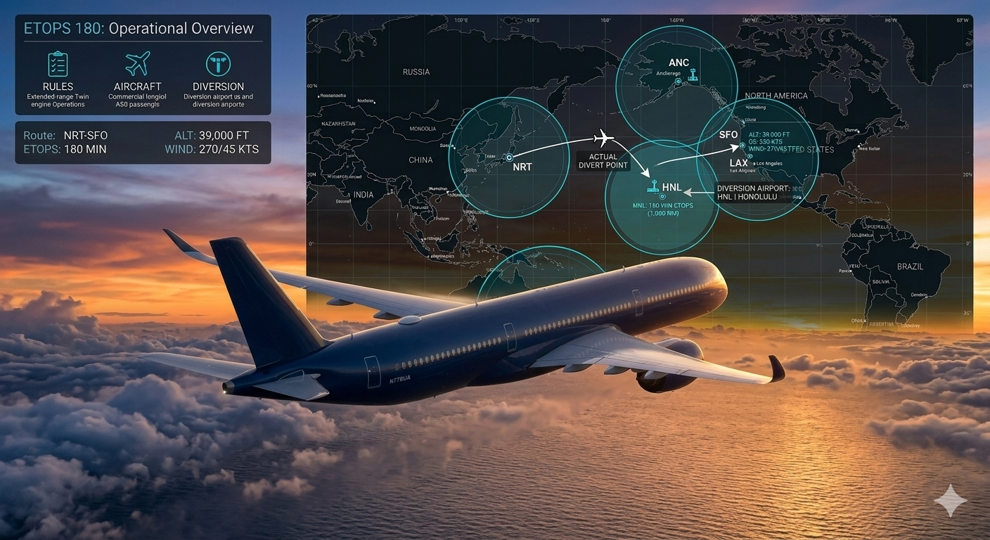 commercial airplane diverting to alternate airport during flight