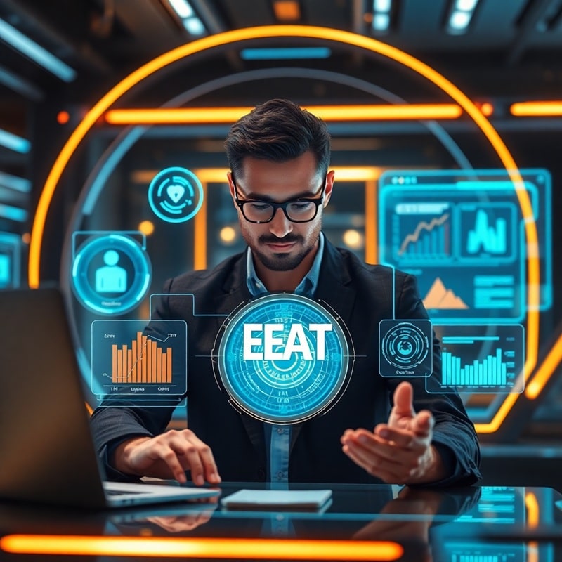 SEO expert analyzing Google EEAT signals including expertise authority and trustworthiness