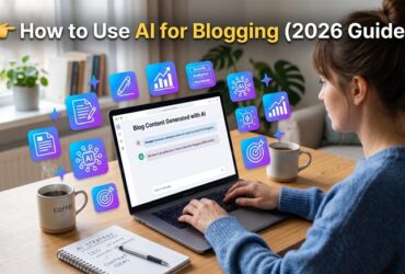 How to use ChatGPT for blogging showing AI content writing on laptop screen