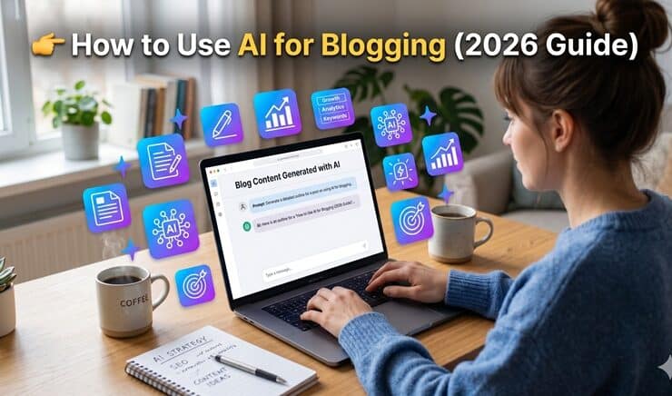 How to use ChatGPT for blogging showing AI content writing on laptop screen