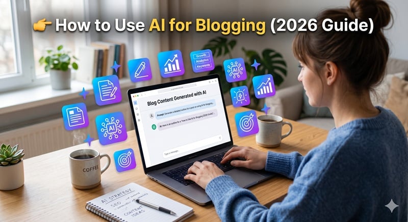 How to use ChatGPT for blogging showing AI content writing on laptop screen