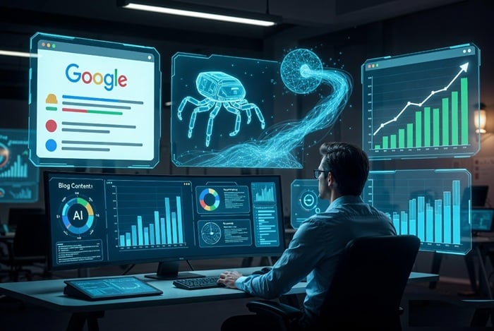 SEO expert analyzing AI generated content rankings and Google search optimization
