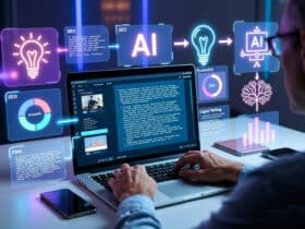 SEO blogger humanizing AI generated content with editing tools and readability optimization