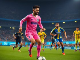 Inter Miami and Tigres UANL players competing during a football match featuring Lionel Messi