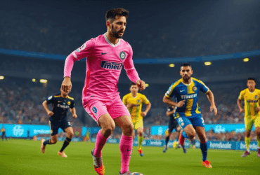 Inter Miami and Tigres UANL players competing during a football match featuring Lionel Messi