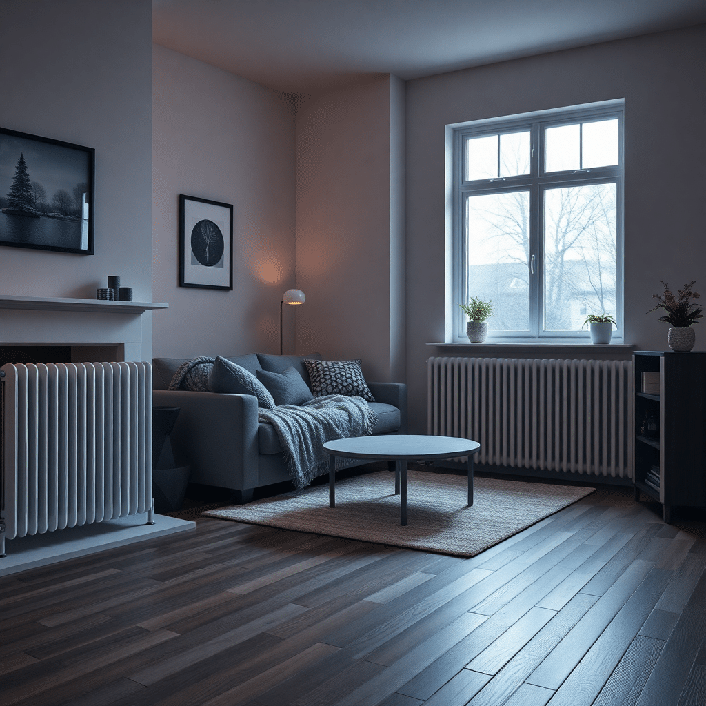Modern living room feeling cold despite heating due to poor insulation and heat loss