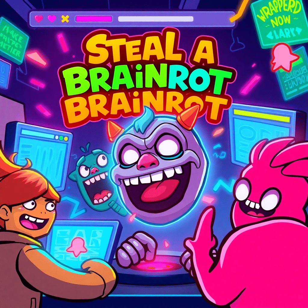 Steal a Brainrot Unblocked browser game gameplay with colorful meme-style multiplayer action