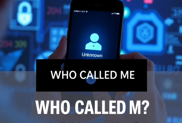 Person checking unknown caller on smartphone with spam call warning and cybersecurity protection graphics
