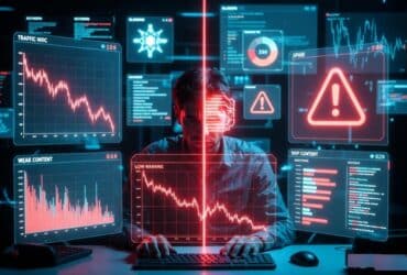 SEO blogger analyzing AI blogging mistakes that caused Google ranking drops and traffic loss