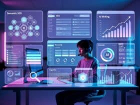 Beginner blogger learning AI SEO strategy with keyword research and Google ranking analytics