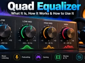 Quad equalizer showing four audio frequency bands