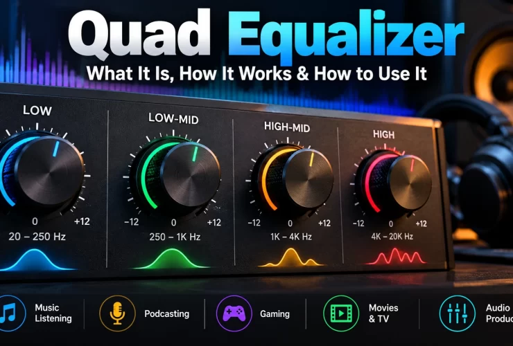 Quad equalizer showing four audio frequency bands
